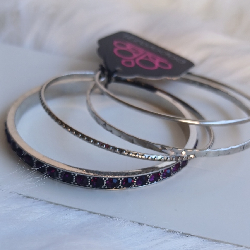 Paparazzi 4 Silver Bangles with Purple Highlights